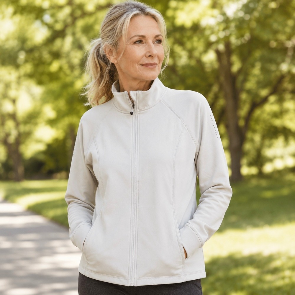 32 Degrees Heat Full Zip Jacket Womens Large Eggshell White New Mock Neck